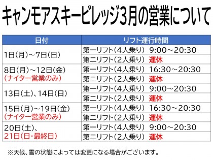 3月の営業について